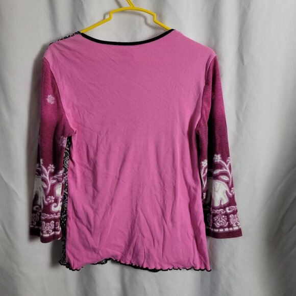 Cat Lovers! XL Blouse Top Hippie Pink lace black V-neck Eyeshadow - Picture 2 of 8